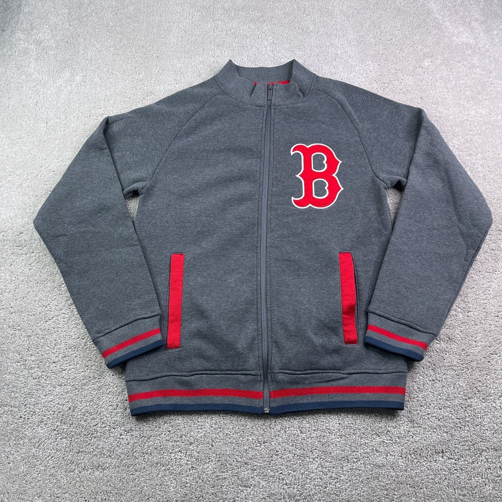 Boston Red Sox Jacket Mens Small Grey Logo Full Zip Fleece MLB Sweatshirt